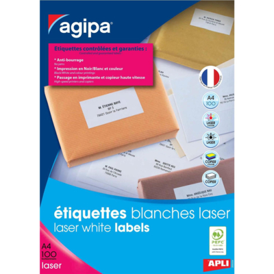 Boite 2100 étiquette 70x42 mm (21 x 100F A4) Las / Cop Coin Droit Permanent Blanc