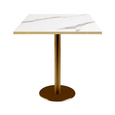 Table pied Doré 70x70cm marbre blanc chants laiton - intérieur - RestooTab