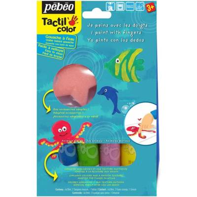 Kit gouache de peinture aux doigts Les animaux de la mer 4 tubes 20 ml