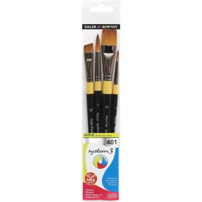 Pochette 4 Pinceaux System 3 n°401 Acrylique - DALER ROWNEY