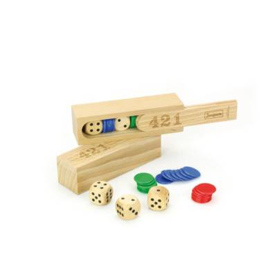Coffret en Bois - Jeu de Dés 421 - 3 Dés et 21 Jetons