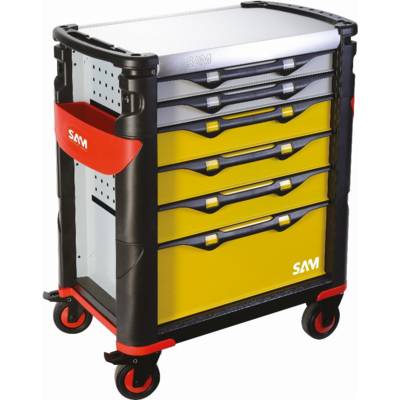 Servante grand volume 6 tiroirs SAM OUTILLAGE jaune et grise plateau inox - 416HREN - Maxoutil