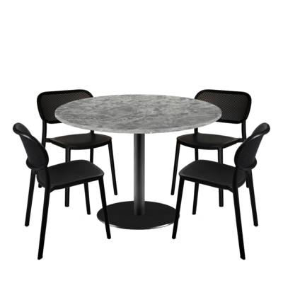 Lot table Ø120cm & 4 chaises - pied noir plateau marbre nabu - intérieur - RestooTab