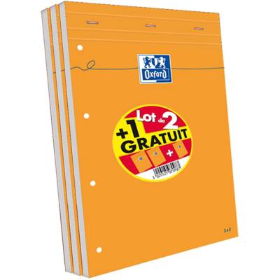 Lot de 3 Bloc-Notes Agrafés Format A4+ 160 Pages Petits Carreaux Perforées