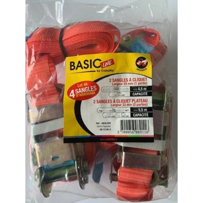 Sangle d'arrimage BASIC LINE rouge 4,5m+5,5m - lot de 4 pièces - Gedimat - COBALTIX