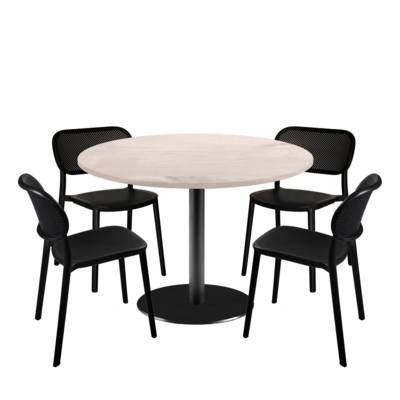 Lot table Ø120cm & 4 chaises - pied noir plateau bois chêne bosco - intérieur - RestooTab