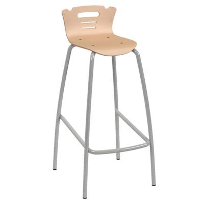 Tabouret ALTY coque Coraly bois Blueprotech® piètement époxy - H80 cm - Gris alu RAL 9006 - Mobidecor
