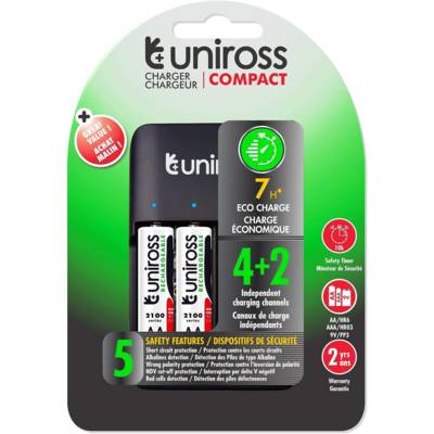 Chargeur COMPACT - 1 à 4 Piles AA/AAA/9V + 4 Piles AA rechargeable Inclus