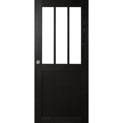 Porte seule coulissante ATELIER LOFT chêne peint noir fonçé vitrage transparent - 204x73cm - rainure et tire - Gedimat - ROZIÈRE