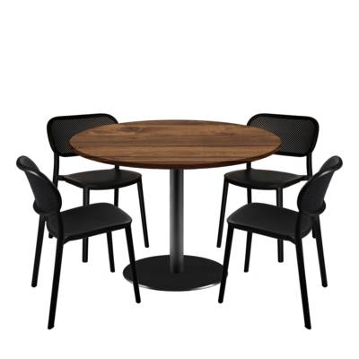 Lot table Ø120cm & 4 chaises - pied noir plateau chêne hunton - intérieur - RestooTab