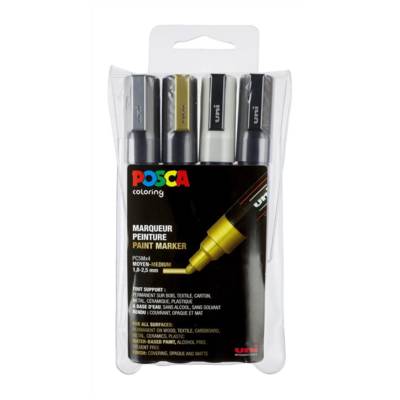 Set de 4 Marqueurs PC5M Pointe conique moyenne Blanc - Noir - Or - Argent