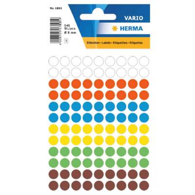 Paquet de 540 étiquettes multi-usages Rondes diam.: 8 mm, assorties