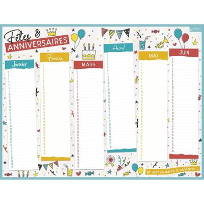 Calendrier perpétuel "Fêtes et Anniversaires" 32 x 42 cm
