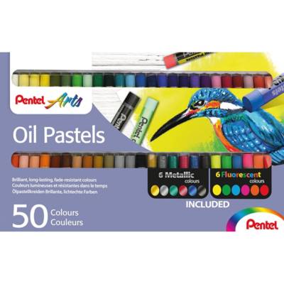 Boîte 50 Pastels à l'huile PHN 60mm Diam 8mm 38+6 Fluos et 6 Métalliques