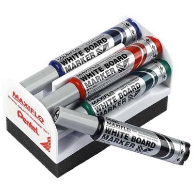 Set Brosse magnétique + 4 marqueurs pour tableau blanc MAXIFLO MWL5S - PENTEL