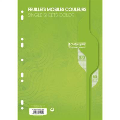 Feuillets mobiles 21x29,7 100p(50F) séyès 80g Vert
