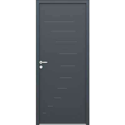 Porte d'entrée acier TRAM gris dormant 60 mm avec tapées pour isolation 160 mm - 215 x 90 cm - Gedimat - WIBAIE