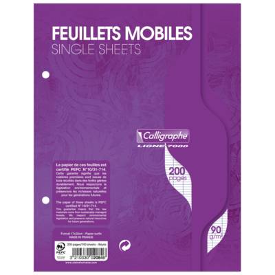 Pack de 100 Feuillets mobiles s/film 17x22 200 pages Grands carreaux séyès 90g
