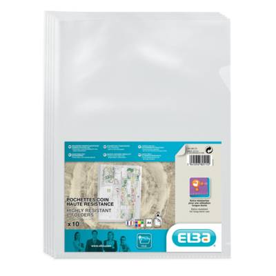 Sachet de 10 Pochettes coin haute résistance A4 PVC 15/100 Incolore - OXFORD