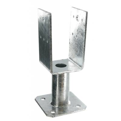 Pied de poteau acier en U sur platine long.70mm larg.90mm haut.227,5mm - Gedimat