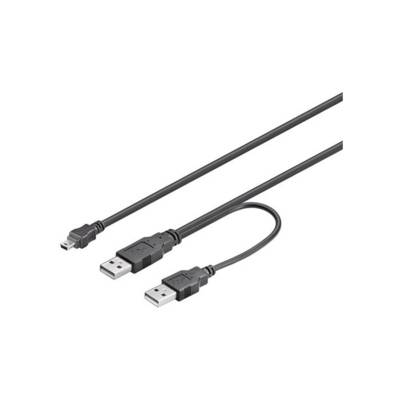 Câble USB Dual Power 2 fiches USB-A / Fiche mini USB-B 5 broches, 0,6m, Noir