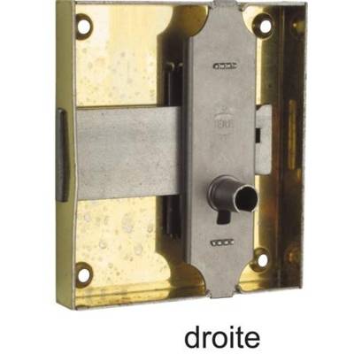 Serrure de meuble en applique Ref 12033 Fer Laitonné-[Modèle:Axe 25mm D] - Maxoutil