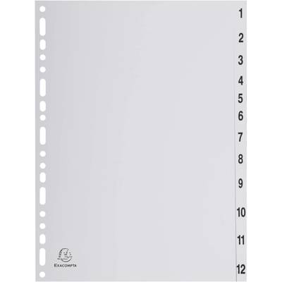 Intercalaires imprimés numériques PP recyclé gris - 12 positions - A4 - Gris