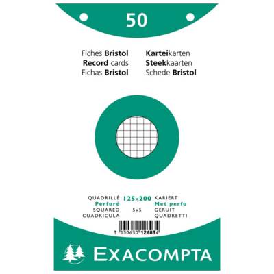 Paquet 50 fiches bristol blanc quadrillé 5x5 perforé 125x200mm
