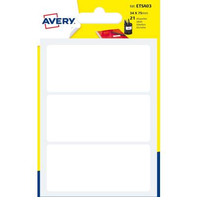 Sachet de 21 étiquettes blanches permanentes. Ecriture manuelle. 34 x 75 mm.