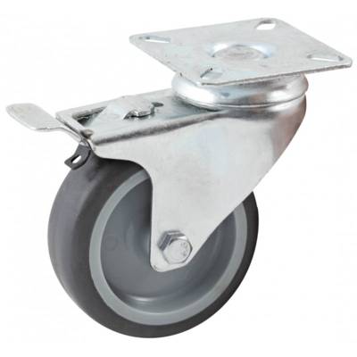 Roulette pivotante à platine rectangulaire à frein AVL - roue caoutchouc Ø 50 mm - alésage lisse - charge 50 kg - 552840L - Maxoutil