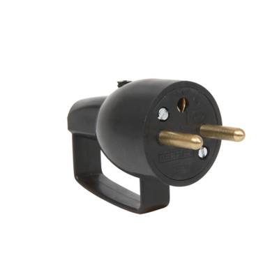 Fiche mâle avec anneau 2 pôles + terre 16A droite à coiffe noir - Gedimat