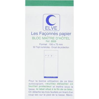 Bloc Maitre D'hotel 75x150mm 50 Feuillets Autocopiant Tripli