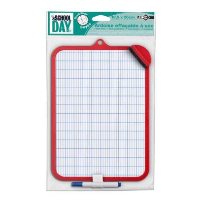 Ardoise effaçable à sec 18,5 x 26 cm blanche + 1 marqueur  + 1 mini brosse