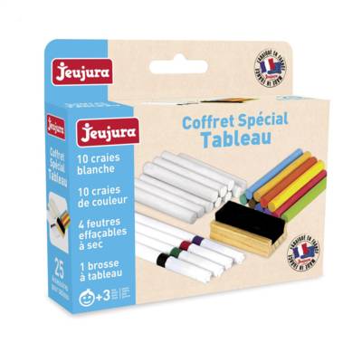 Coffret Spécial Tableau 10 craies blanches 10 craies de couleur 4 feutres effaçables