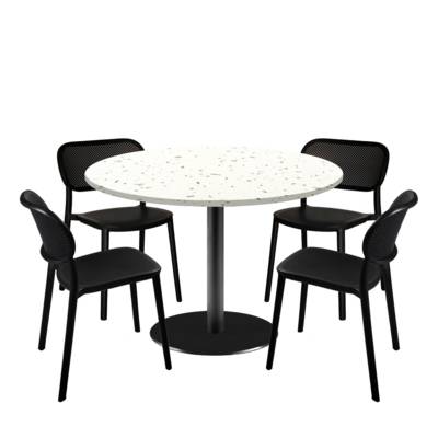 Lot table Ø120cm & 4 chaises - pied noir plateau terrazzo cassata - intérieur - RestooTab