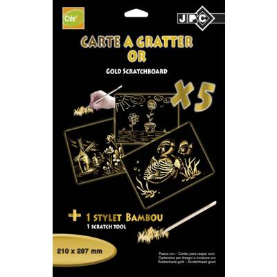Sachet de 5 cartes a gratter a4 "or" + 1 Stylet Bambou