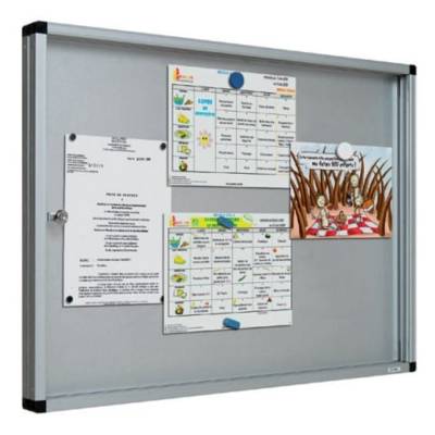 Vitrine d'affichage à porte ouvrante fond tôle alu zinc