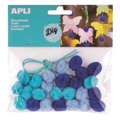 Sachet de 25 pompons bleu + cordon