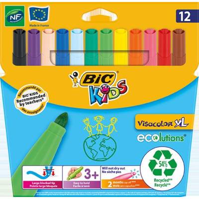 Etui 12 feutres KIDS VISACOLOR XL ECOlutions Pte large Bloquée 12 Couleurs - BIC