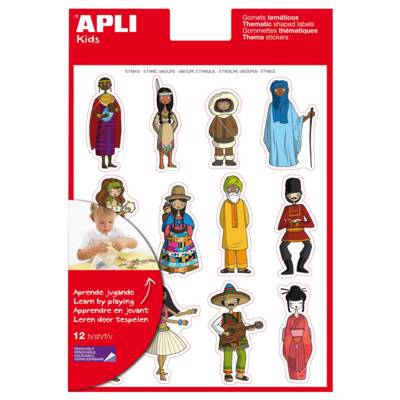 Pochette de 12 feuilles gommettes enlevable les ethnies - APLI