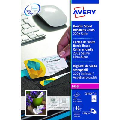 Pochette de 250 cartes de visite 85x54mm Quick&Clean laser mate 220g coins arrondis