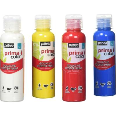 Pack de 4 Flacons de 150 ML Peinture Gouache Primacolor Classique