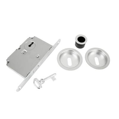 Set pour porte coulissante tire-doigt + poignée cuvette ronde finition chromé satiné avec trou de serrure - Gedimat - HOPPE