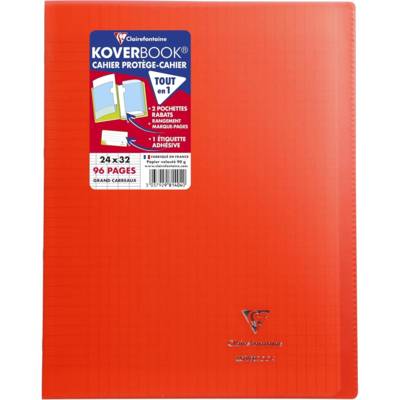 Cahier Protège-cahier Koverbook Piqué Polypro 24x32 cm 96p séyès Rouge Translucide - CLAIREFONTAINE