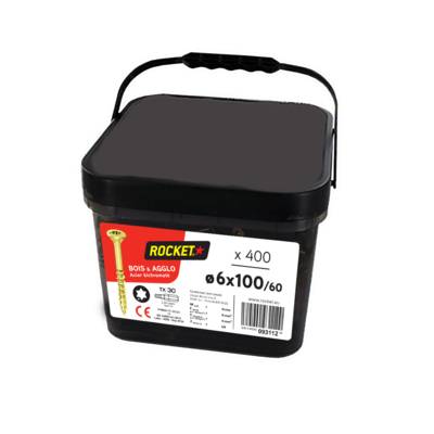 Vis ROCKET tête fraisée acier bichromaté 6 x 100/60 mm - seau de 400 pièces - Gedimat