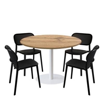 Lot table Ø120cm & 4 chaises - pied blanc plateau chene armor - intérieur - RestooTab