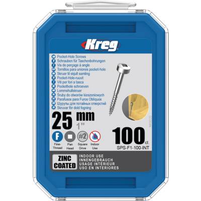Vis à trous de poche Kreg Revêtu de Zinc Pan-Head, Filetage fin - SPS-F1-100
