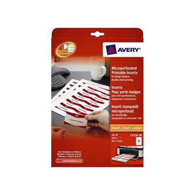 Boite de 240 bristols microperforés 190/m² en planche A4 pour badges 4x7,5 cm