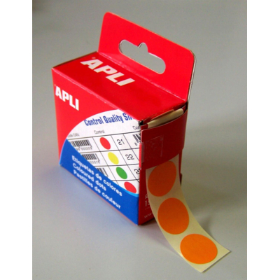 Bte Distributrice 150 étiquettes Gommettes de signalisation Rondes 15 mm Orange