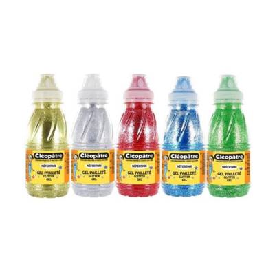 Lot de 5 Gels Pailletés 250ml : Or, Argent, Vert, Rouge et Bleu